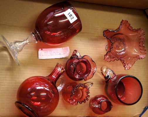 Appraisal: Collection of Victorian Cranberry Glass to include Jugs Dish and