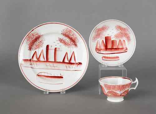 Appraisal: Red spatter teepee plate and cup and saucer th c