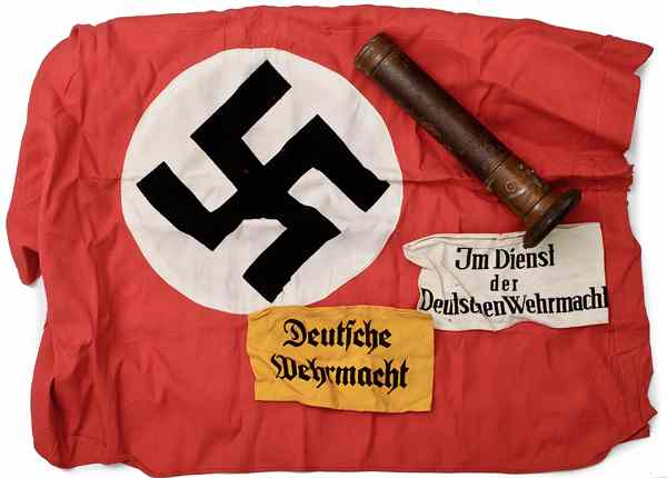 Appraisal: German WWII Party Flag Armbands and Flashlight Lot of Four