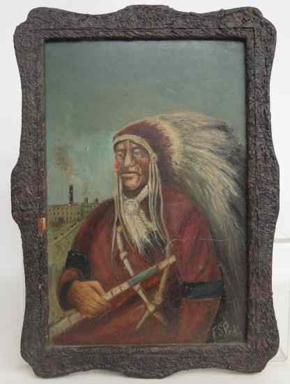 Appraisal: Painting oil on artist board Native American signed ''FS Perkin''