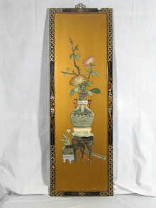 Appraisal: Four Japanese wall panels decorated in relief with various coloured