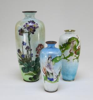 Appraisal: Japanese Ginbari Enamel Cloisonne Scenic Vases JAPAN MEIJI PERIOD A