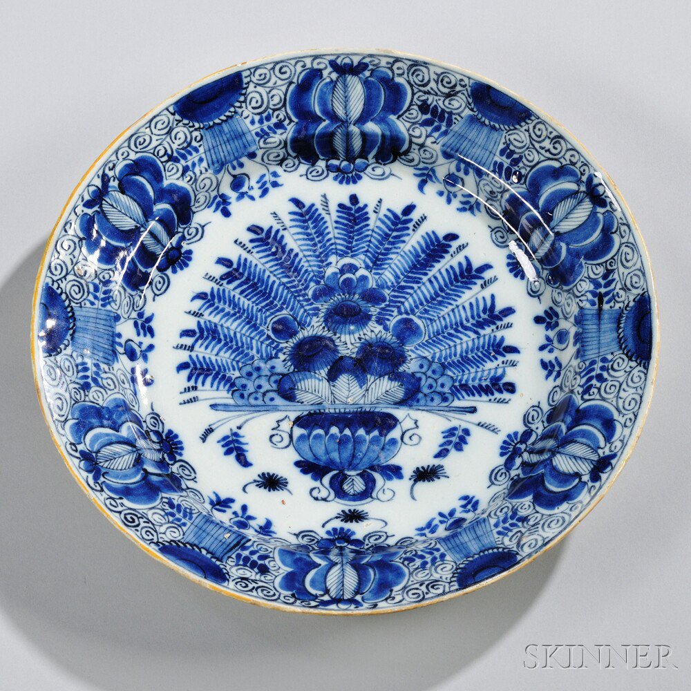 Appraisal: Dutch Delftware Blue and White Peacock Charger Holland th century