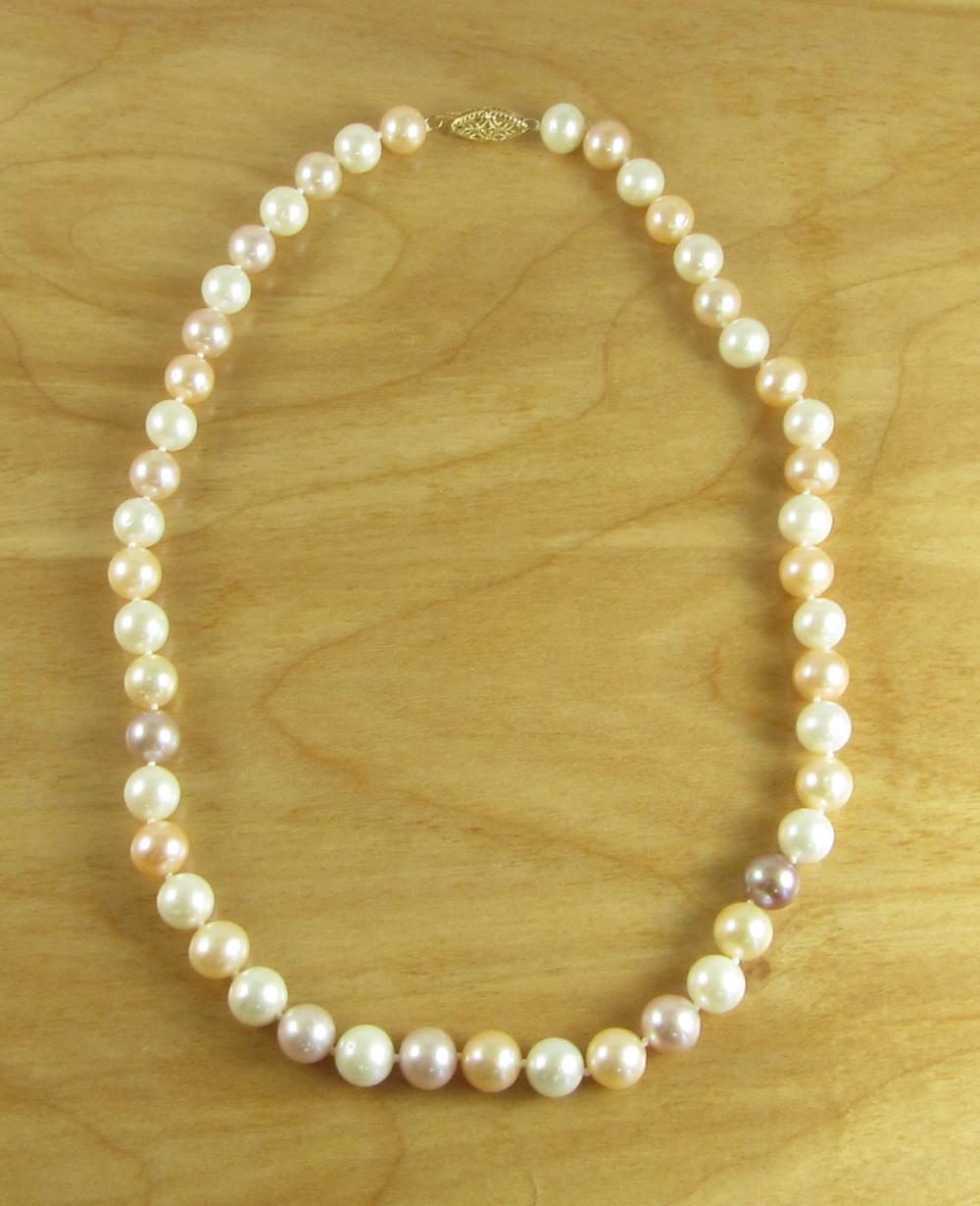 Appraisal: PRINCESS LENGTH MULTI COLOR PEARL NECKLACE measuring in length and