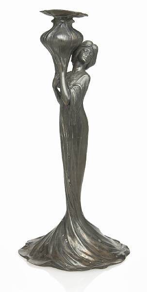 Appraisal: A WMF jugendstil pewter figural candlestick circa stamped with the