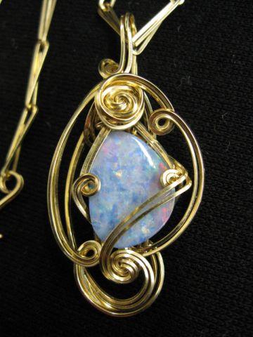 Appraisal: Opal Pendant fiery gem gold-filled wire wrap chain