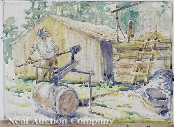 Appraisal: Ellsworth Woodward American New Orleans - The Tar Kiln watercolor