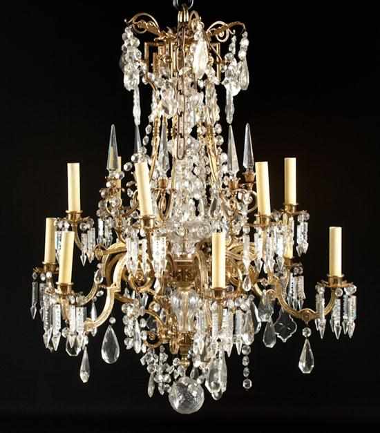 Appraisal: French style brass and glass -light chandelier th century with