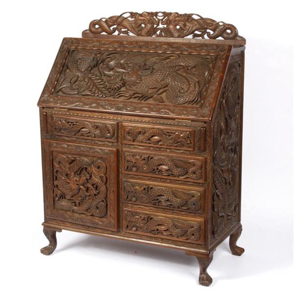 Appraisal: HAND CRAFTED TRADITIONAL INDIAN CARVED WOOD FURNITURE WITH DRAGONS ON