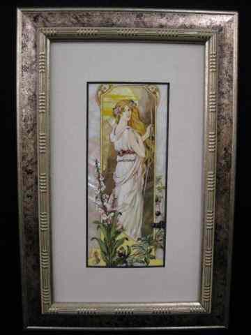 Appraisal: Russian Handpainted Art Nouveau Plaque lady on floral on mother-of-pearl