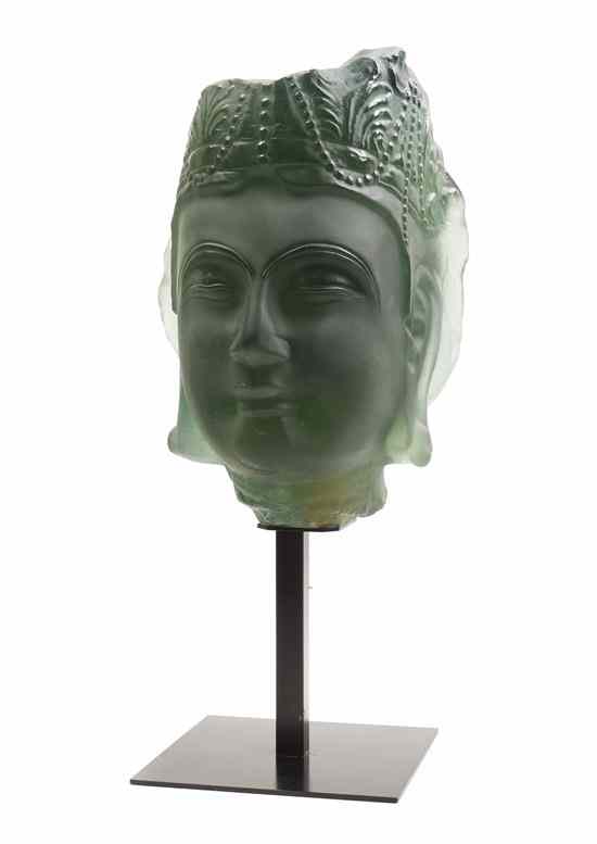 Appraisal: A Daum Head of Guanyin raised on a metal base