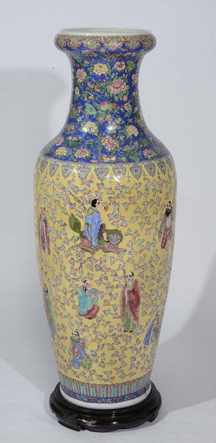 Appraisal: A LARGE CHINESE CONTEMPORARY POLYCHROME VASE of yellow and blue