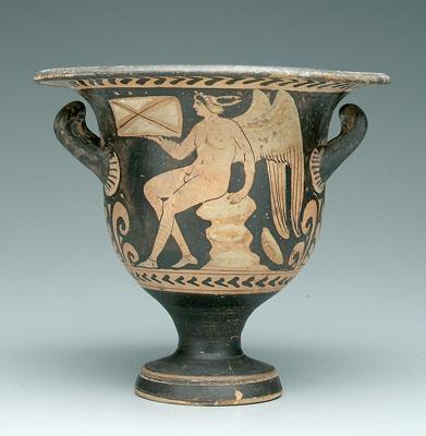 Appraisal: Decorated Greek krater two male figures one winged one wearing