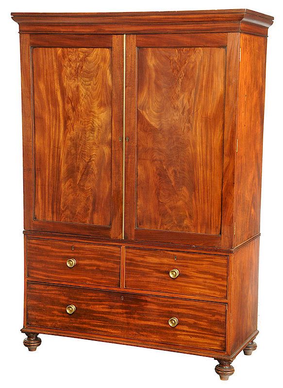 Appraisal: Georgian Figured Mahogany Linen Press British th century highly figured