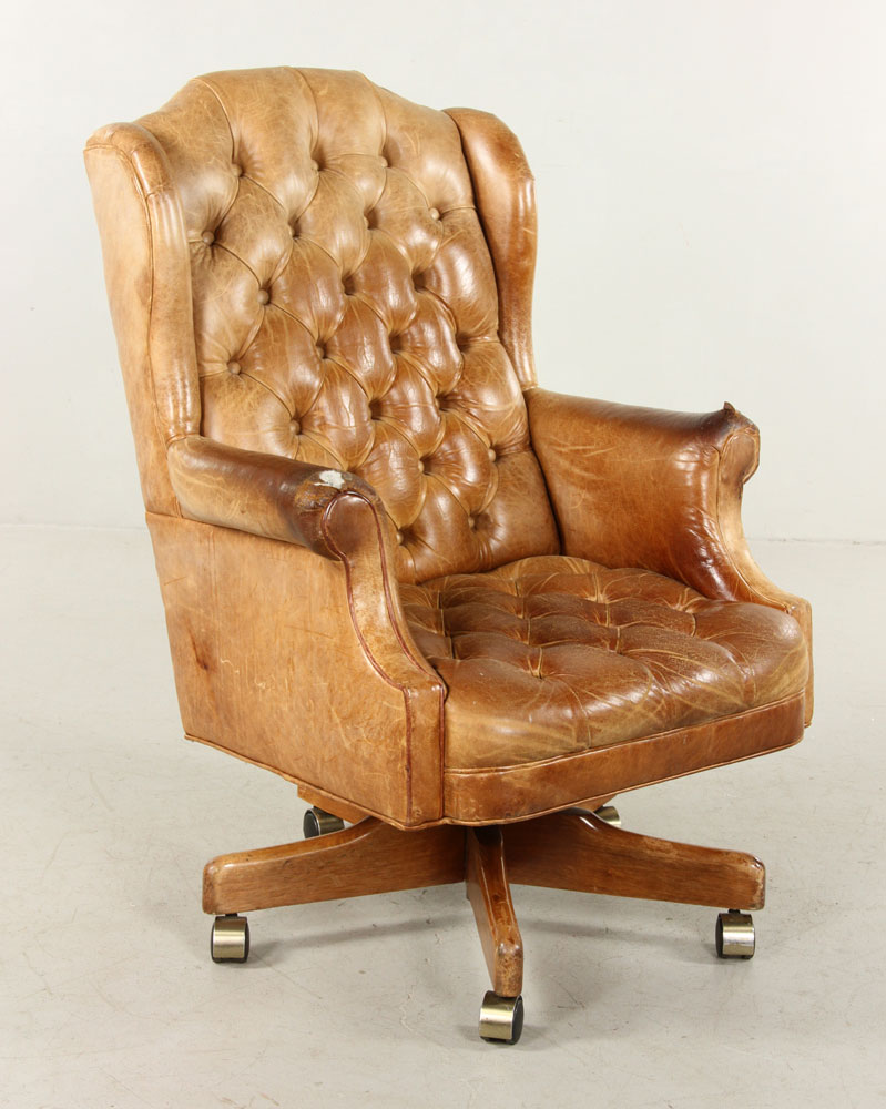 Appraisal: - Executive Desk Chair Fully upholstered russet leather wing back