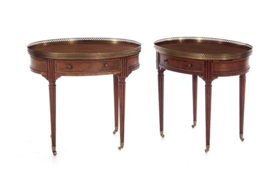 Appraisal: Pair Baker Louis XVI style brass-mounted walnut side tables H