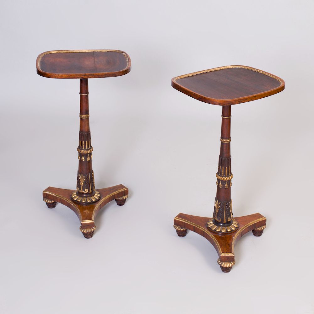 Appraisal: Pair of Regency Style Rosewood and Parcel-Gilt Pedestal Tables x