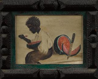 Appraisal: Black Americana oil on board painting ca of a young