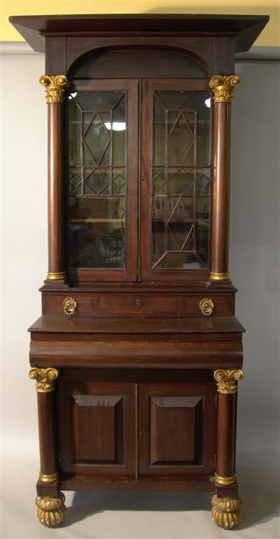 Appraisal: AMERICAN CLASSICAL GILT AND MAHOGANY SECRETARY BOOKCASE C 's the