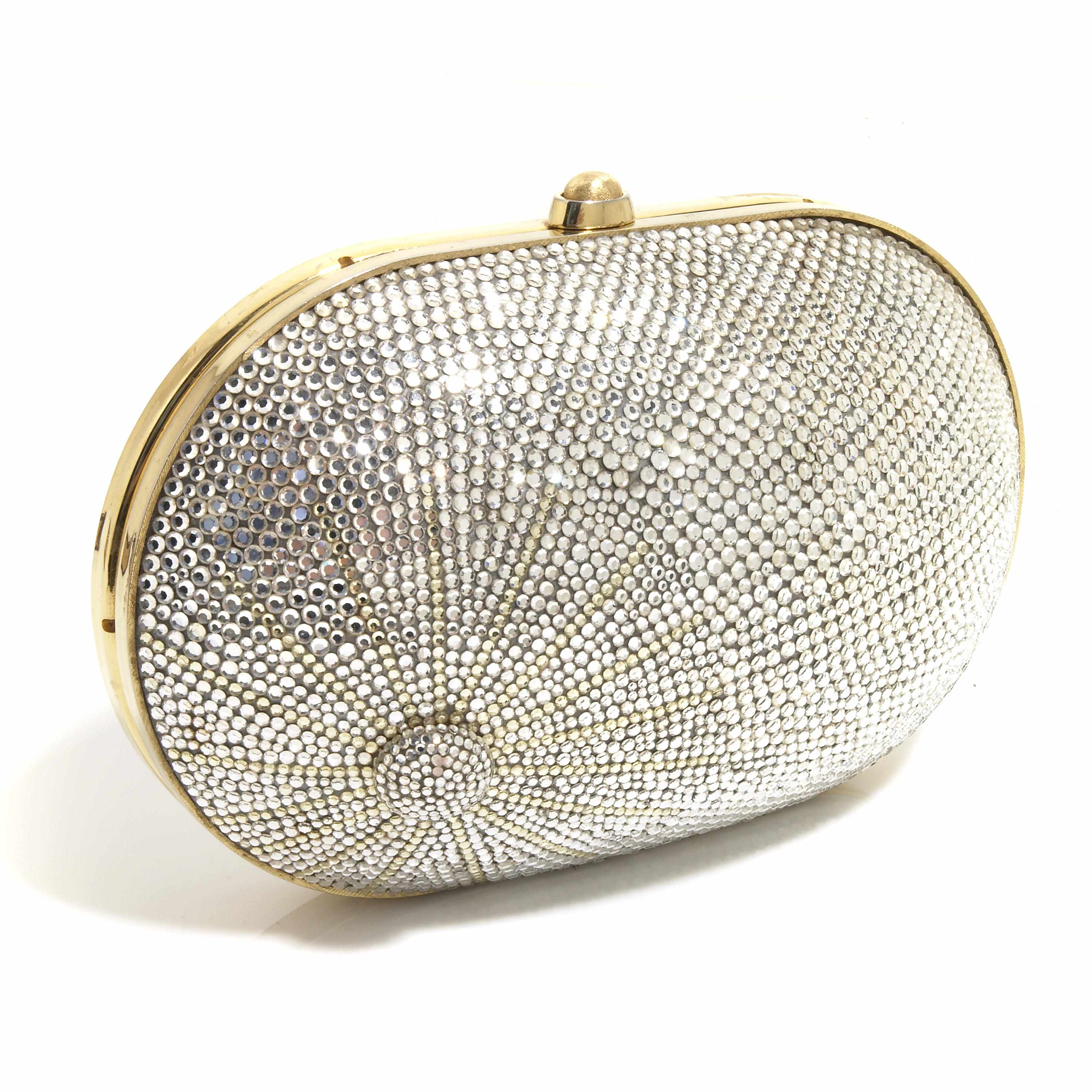 Appraisal: A bulged silver and gold crystal sunburst motif purse signed