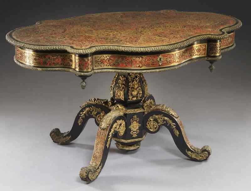 Appraisal: Louis XIV style French Boulle center tablein ebonized wood of