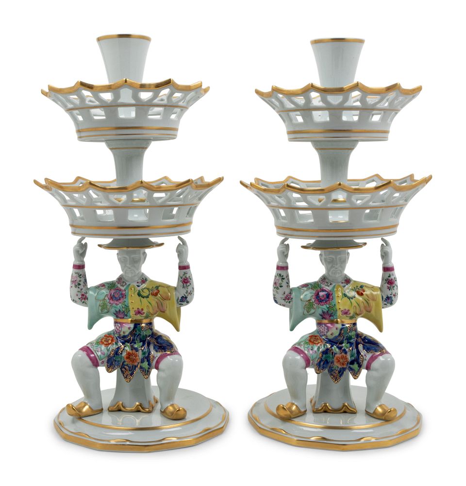 Appraisal: A Pair of Mottahedeh Parcel Gilt Tobacco Leaf Decorated Porcelain