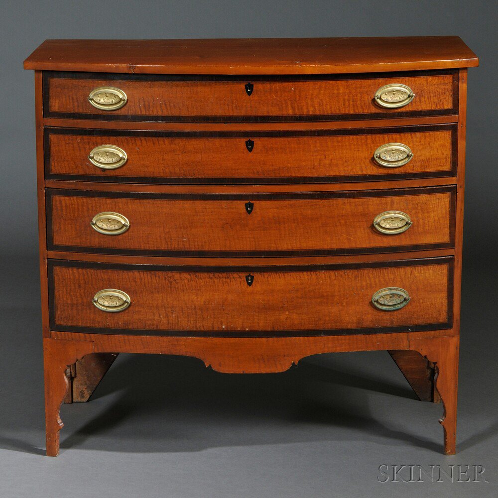 Appraisal: Federal Inlaid Maple Bowfront Chest of Drawers probably South Shore