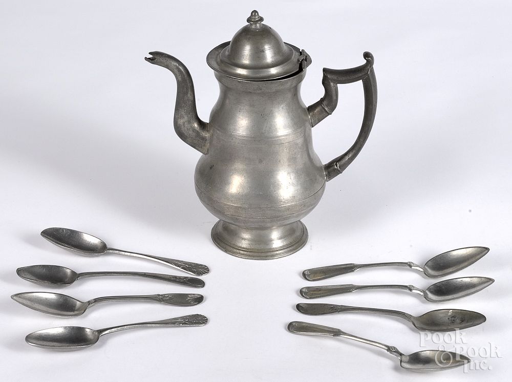 Appraisal: Massachusetts or Rhode Island pewter coffee pot Massachusetts or Rhode