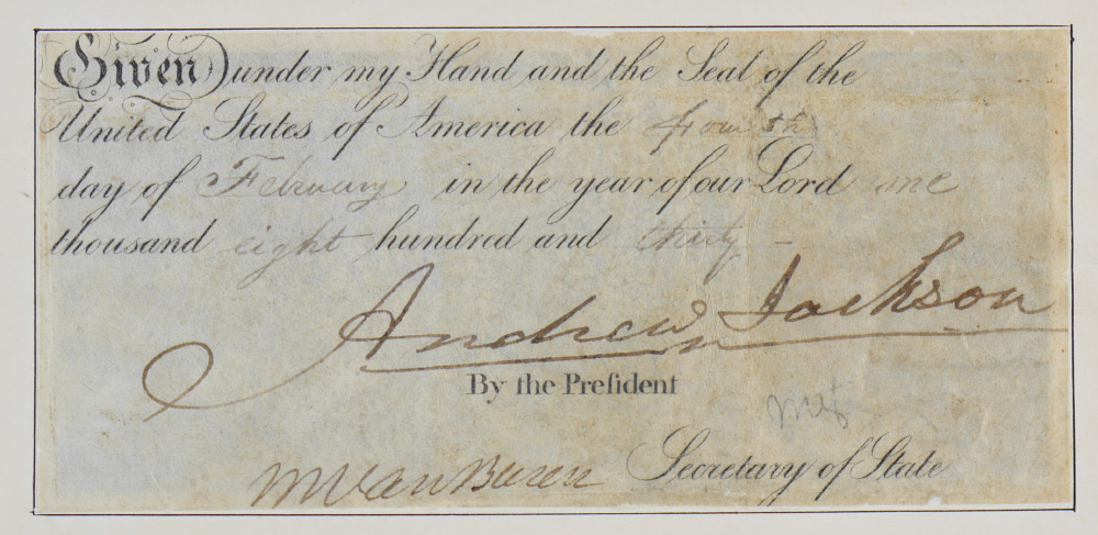 Appraisal: ANDREW JACKSON MARTIN VAN BUREN SIGNED DOCUMENT Clipped from a