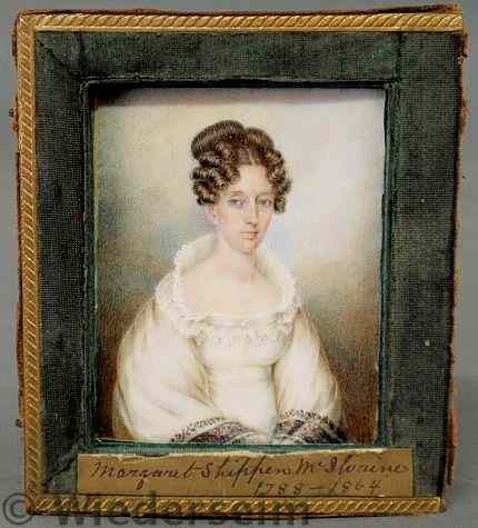 Appraisal: Fine American miniature watercolor on ivory portrait of Margaret Shippen