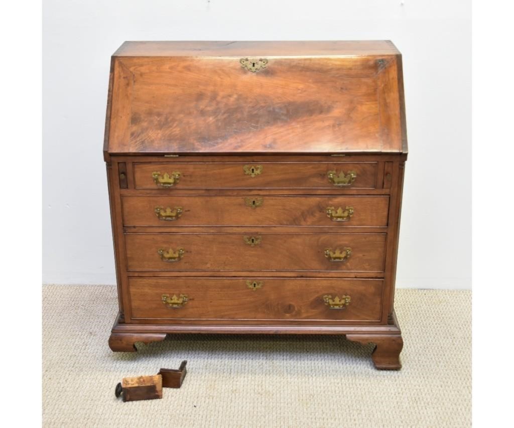 Appraisal: Chippendale walnut slant lid desk circa with inlaid quarter columns