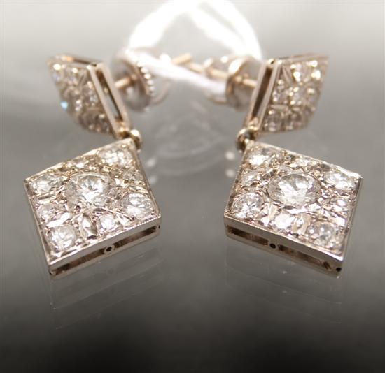 Appraisal: Pair of Art Deco gold and diamond pendant-earrings diamonds approximately