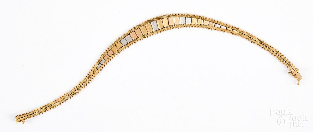 Appraisal: K gold three-tone bracelet K gold three-tone bracelet dwt