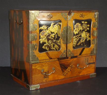 Appraisal: A Japanese specimen wood marquetry collector's cabinet Meiji period of