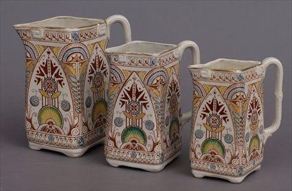 Appraisal: CHRISTOPHER DRESSER - SET OF THREE TRANSFER-PRINTED AND POLYCHROMED POTTERY