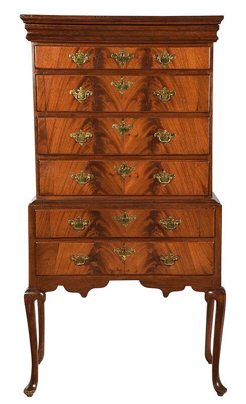 Appraisal: American Queen Anne Figured Walnut High Chest New England th