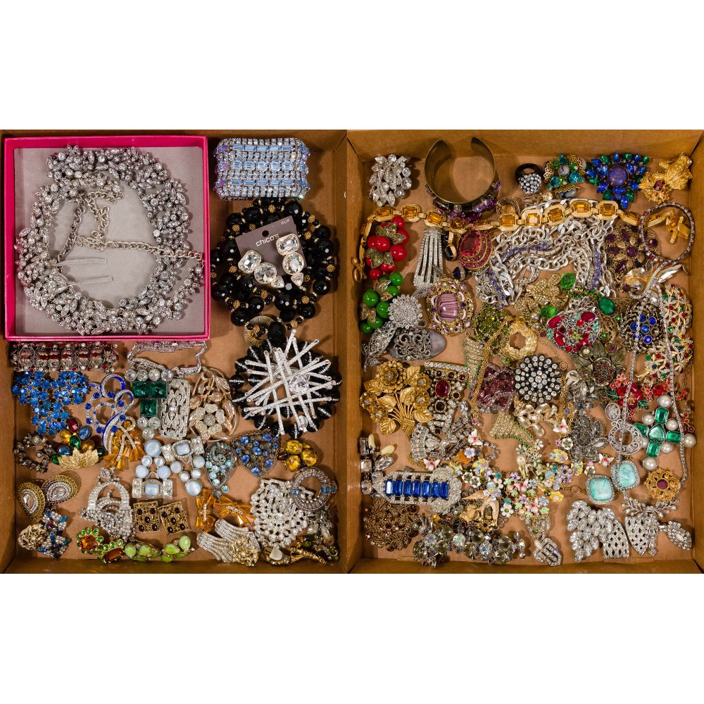 Appraisal: RHINESTONE JEWELRY ASSORTMENTApproximately pounds of necklaces earrings bracelets pins and