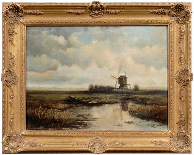 Appraisal: Dutch School landscape painting windmill in a marsh signed lower