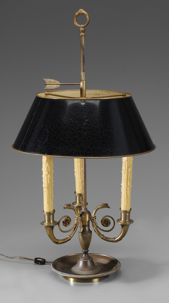 Appraisal: Empire Style Bronze Bouillotte Lamp late th century three arched