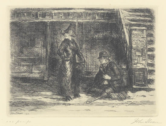 Appraisal: JOHN SLOAN Girl and Beggar Etching x mm x inches