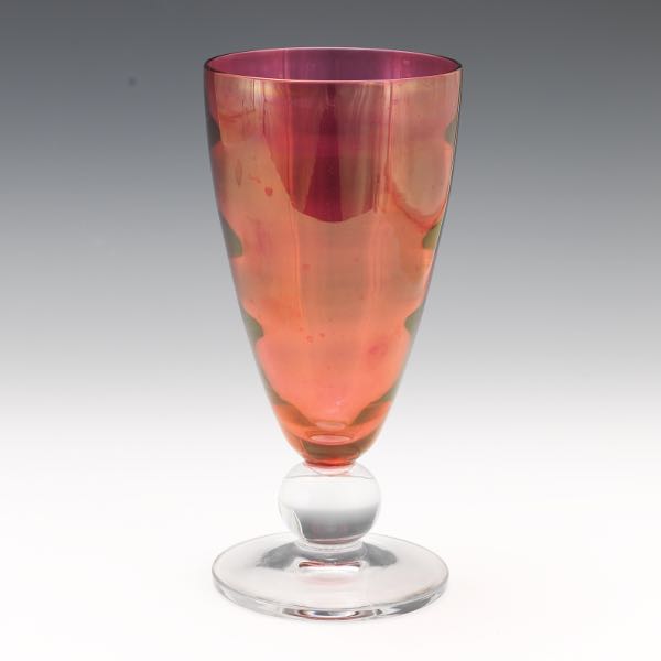 Appraisal: CRANBERRY GLASS PEDESTAL VASE x Cranberry optic glass vase with