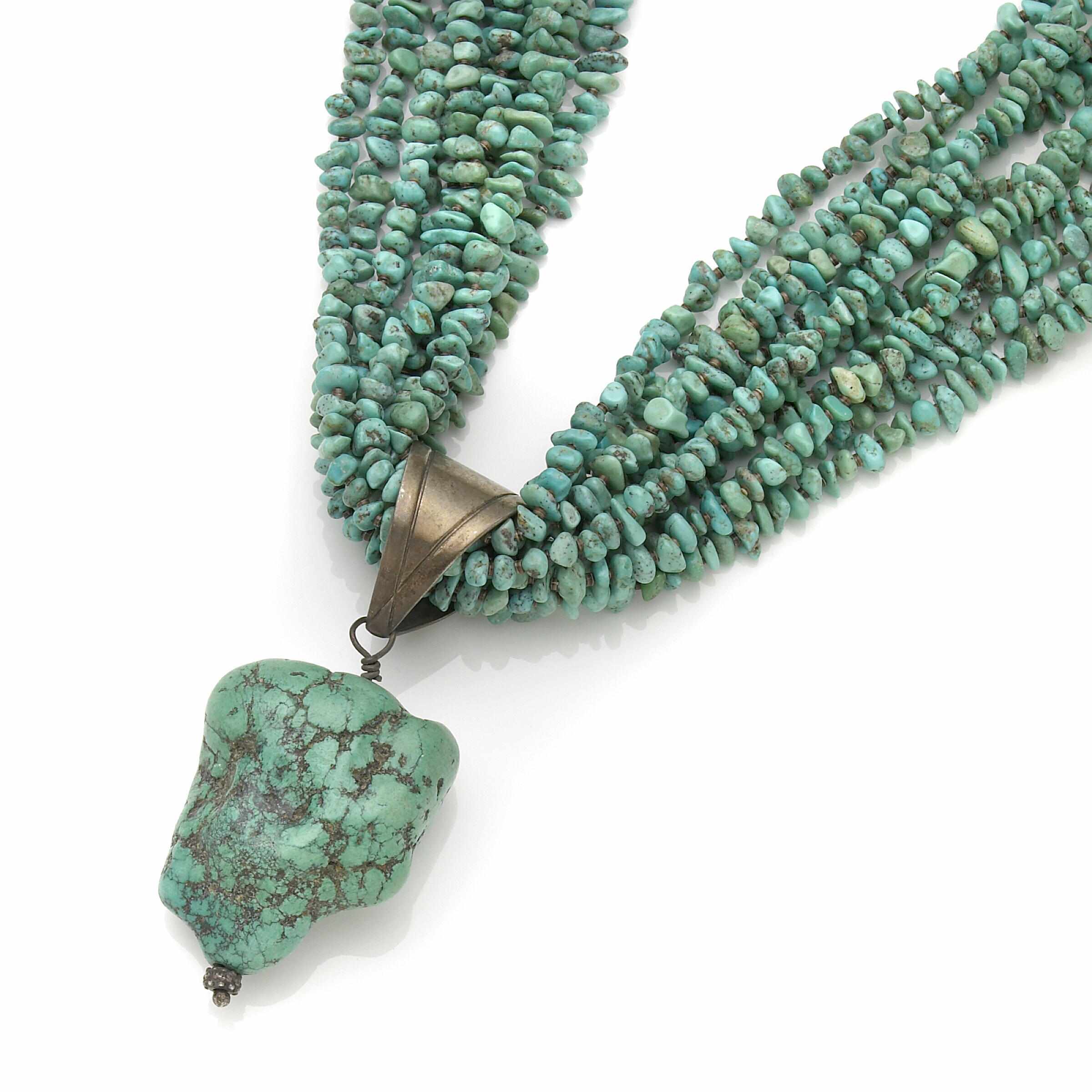 Appraisal: A turquoise necklace and silver multi-strand necklace and pendant length