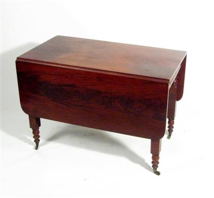 Appraisal: Mahogany drop leaf table th century Rectangular flame mahogany top