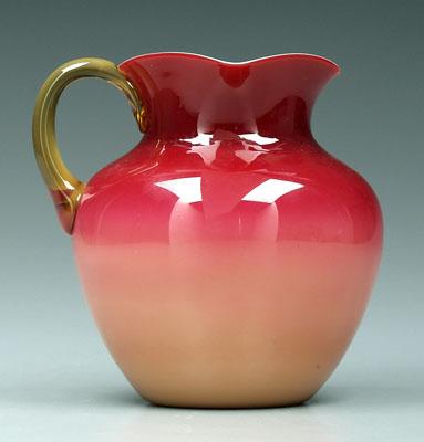 Appraisal: Wheeling peachblow pitcher glossy finish square mouth amber handle in