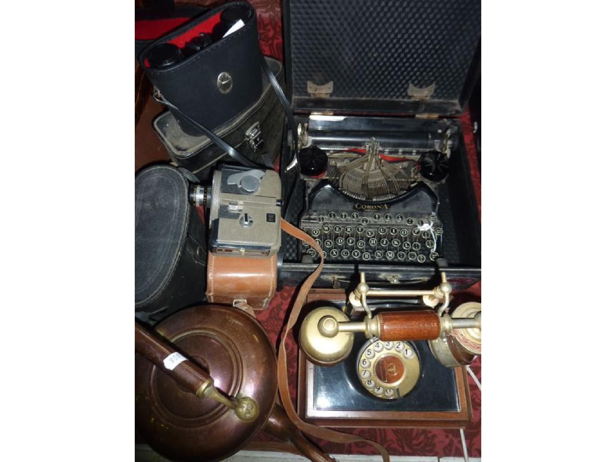 Appraisal: A reproduction telephone in the Edwardian style Corona travelling typewriter