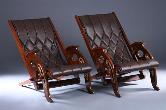 Appraisal: PAIR CAMPEACHY STYLE WALNUT ADJUSTABLE ARM CHAIRS Late th century