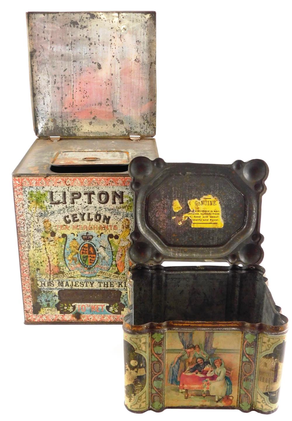 Appraisal: Large Lipton Ceylon tea and large mustard tin tea tin