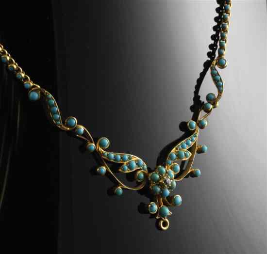 Appraisal: An Edwardian diamond and turquoise set gold necklace in Estimate