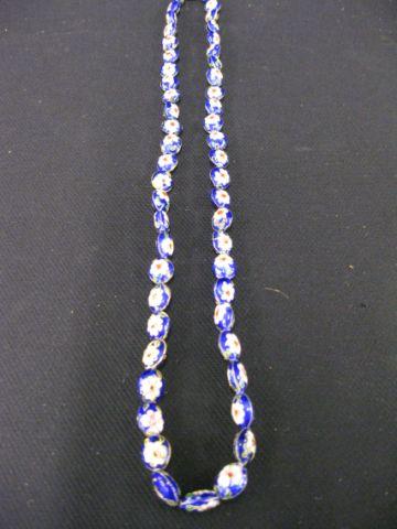 Appraisal: Cloisonne Necklace oval beads floral on rich blue long