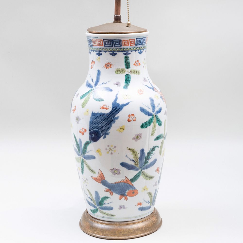 Appraisal: Chinese Export Famille Verte Porcelain Vase Mounted as a Lamp